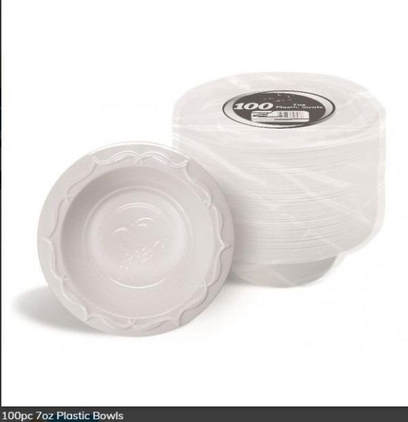 DISPOSABLE PARTY PLATES, BOWLS AND WHITE PLASTIC FORKS, KNIVES CUTLERY - Image 1