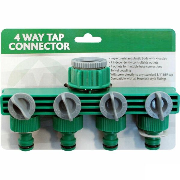 4 WAY TAP CONNECTOR ADAPTER GARDEN HOSE PIPE ADAPTOR 3/4" OUTLET SPLITTER - Image 3