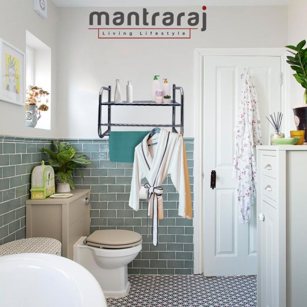 BATHROOM WALL RACK WITH 2 TOWEL HOLDER RAILS METAL CHROME PLATED SHELF - Image 5