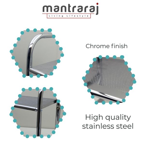 BATHROOM WALL RACK WITH 2 TOWEL HOLDER RAILS METAL CHROME PLATED SHELF - Image 2