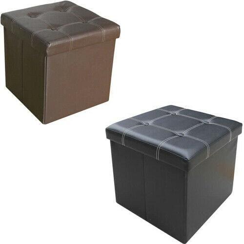 Single Foldable Storage Ottoman Lid heavy duty leather Pouffe foot stool - Image 2