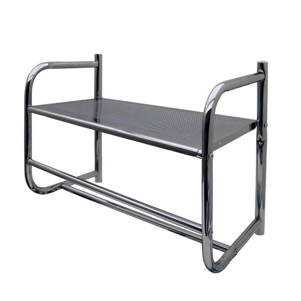 BATHROOM WALL RACK WITH 2 TOWEL HOLDER RAILS METAL CHROME PLATED SHELF - Image 1