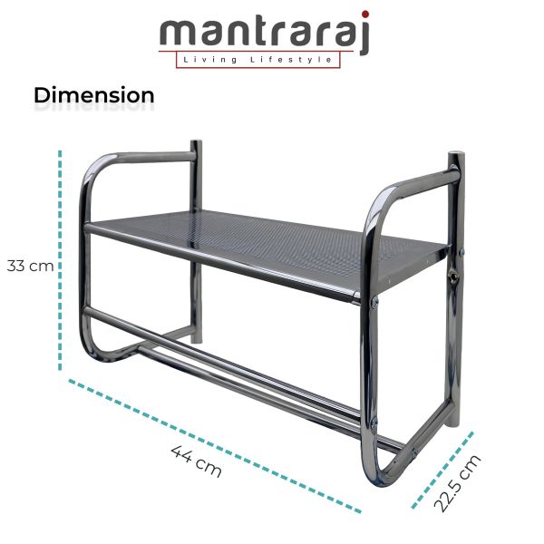 BATHROOM WALL RACK WITH 2 TOWEL HOLDER RAILS METAL CHROME PLATED SHELF - Image 6